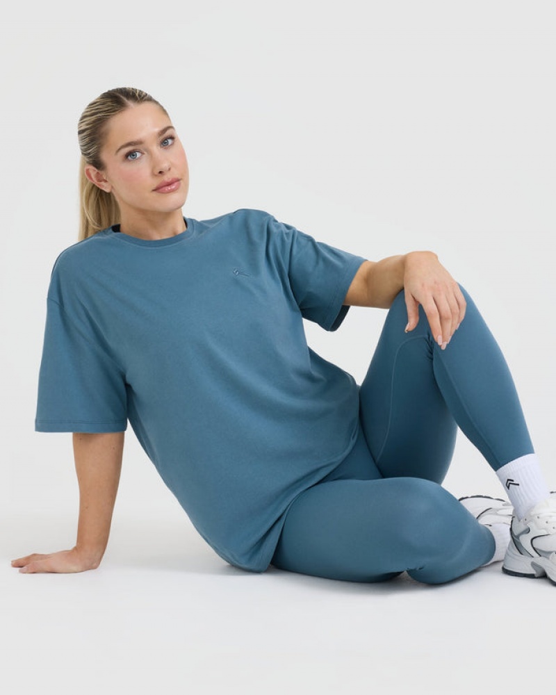 Oner Active Klassiska Oversized Lätta T-shirt Blå | YQNM-02957