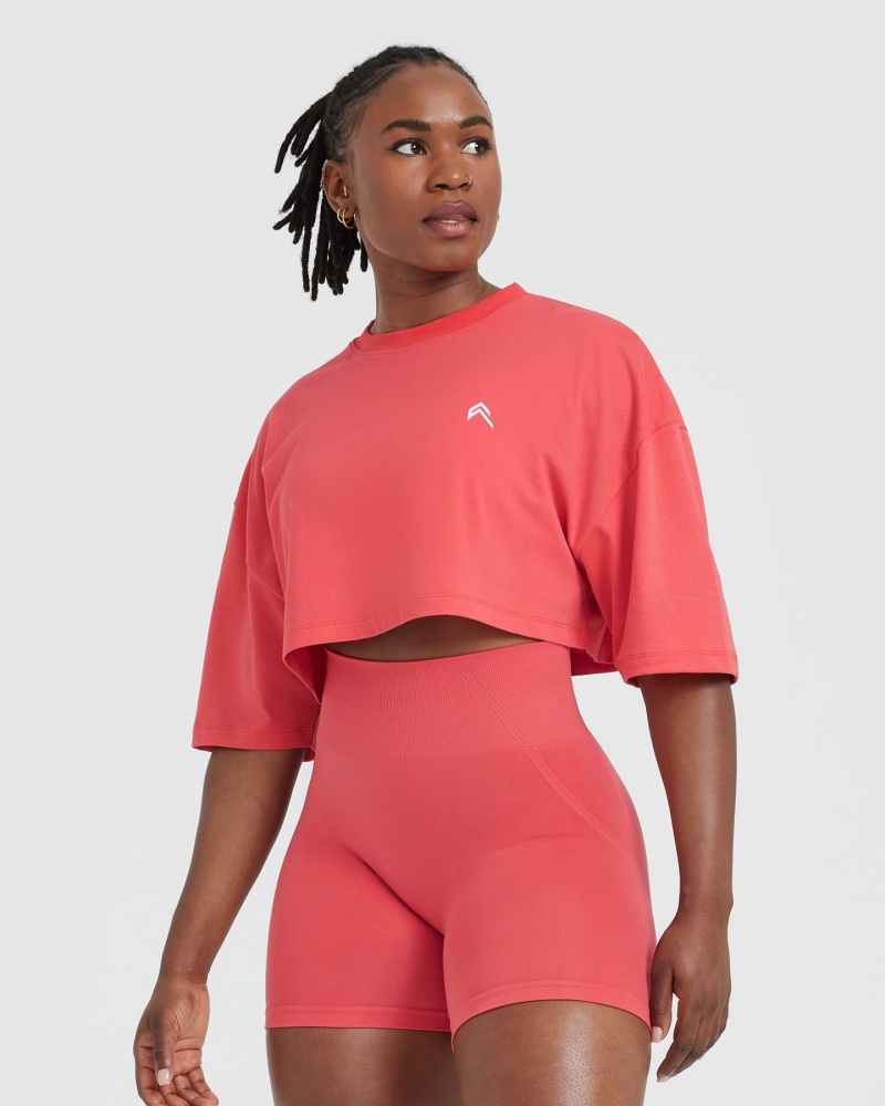 Oner Active Klassiska Relaxed Crop Lätta T-shirt Röda | NWHD-16347