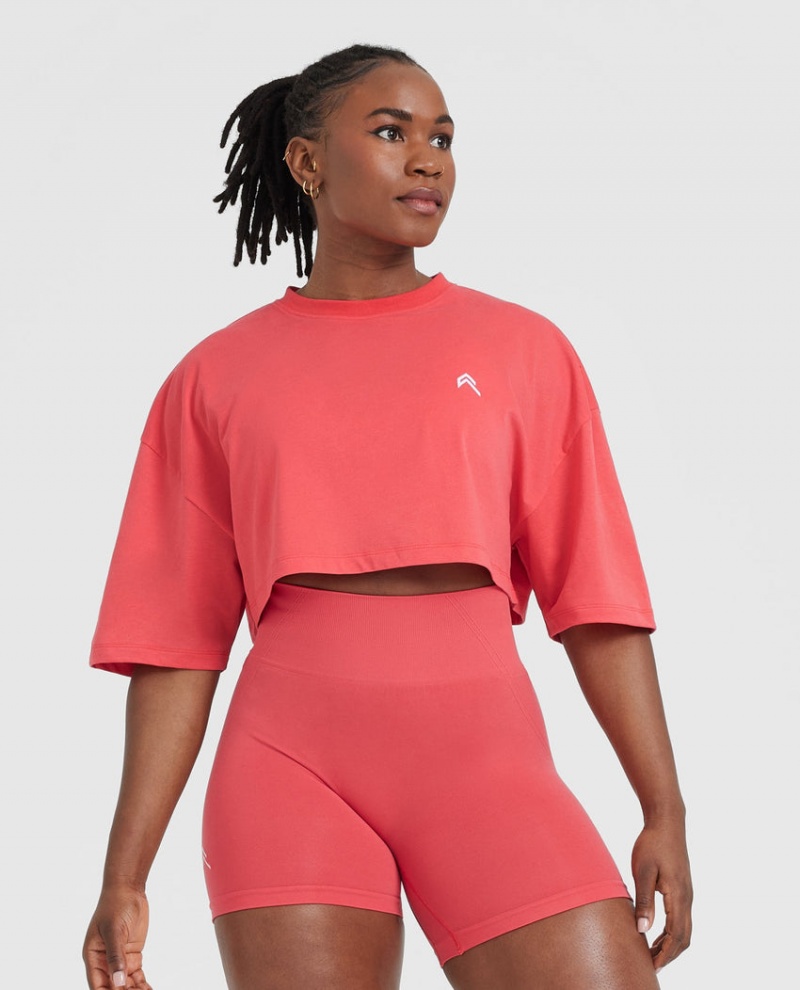 Oner Active Klassiska Relaxed Crop Lätta T-shirt Röda | NWHD-16347