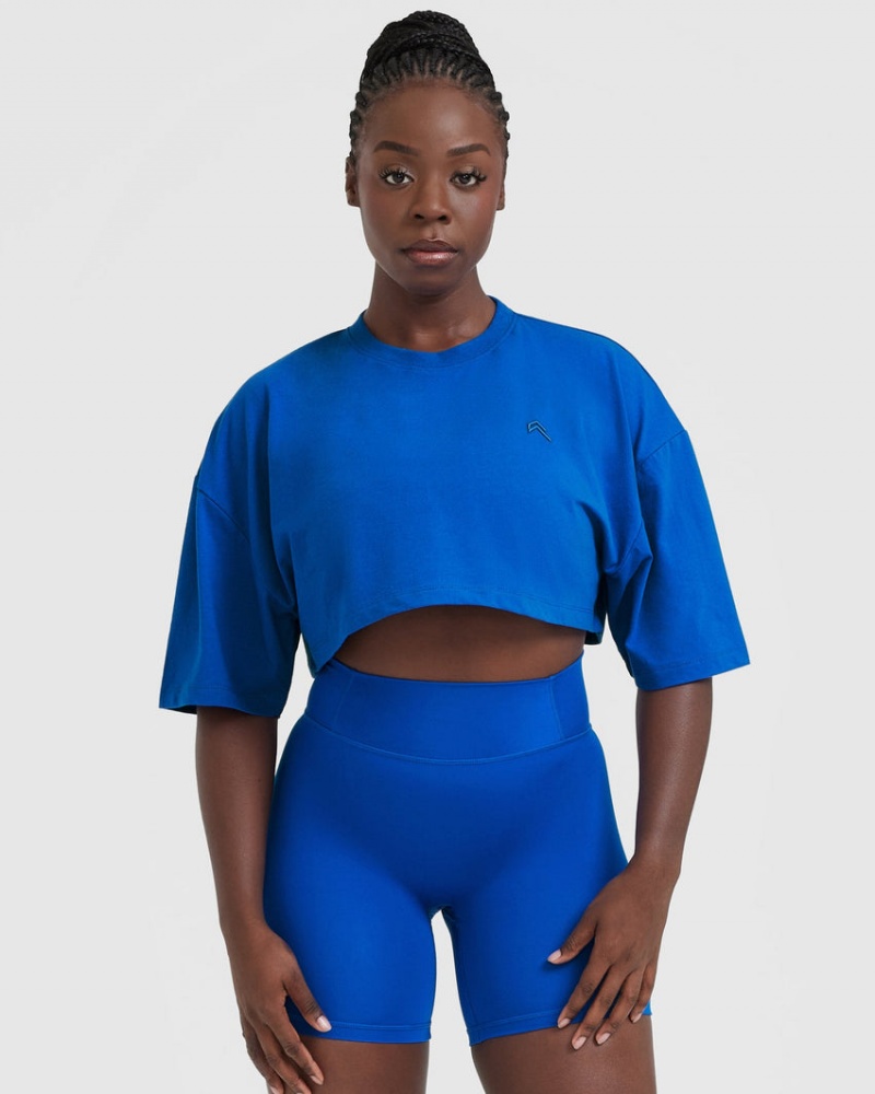 Oner Active Klassiska Relaxed Crop Lätta T-shirt Mörkblå | YPKT-65401