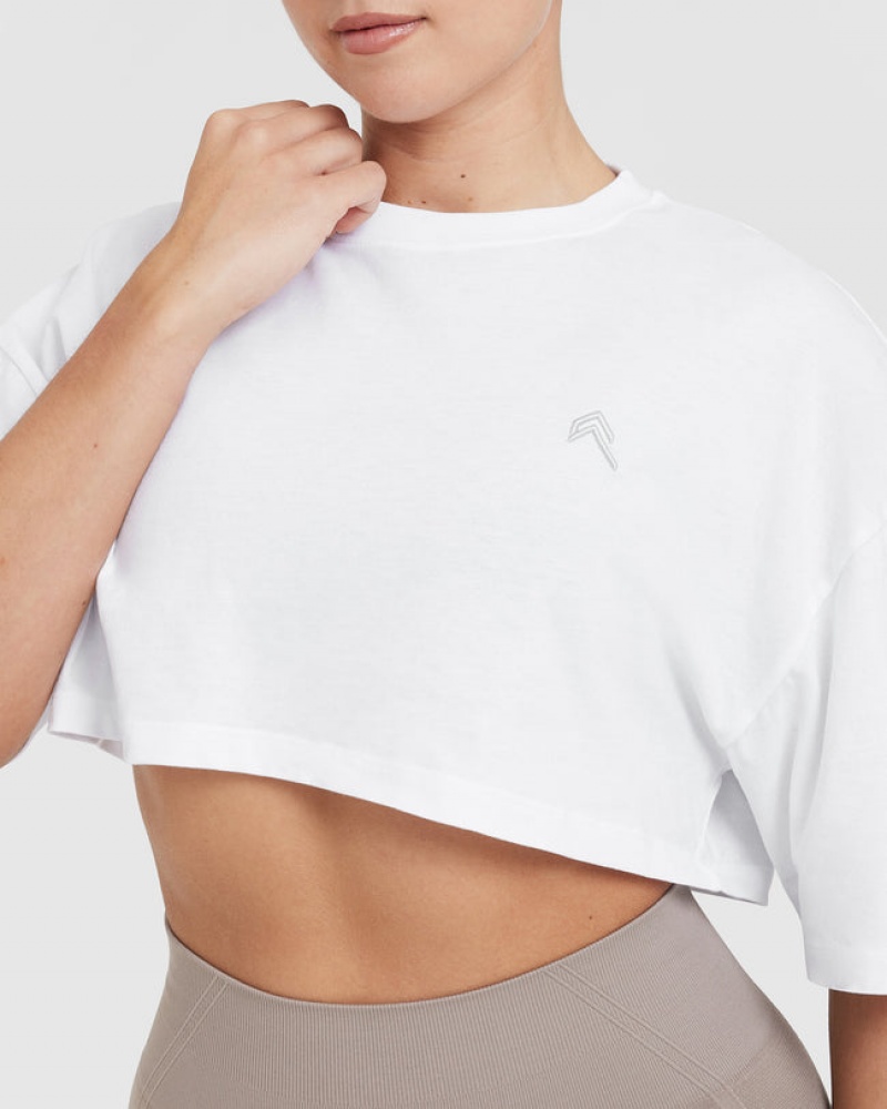 Oner Active Klassiska Relaxed Crop Lätta T-shirt Vita | RHQL-60748