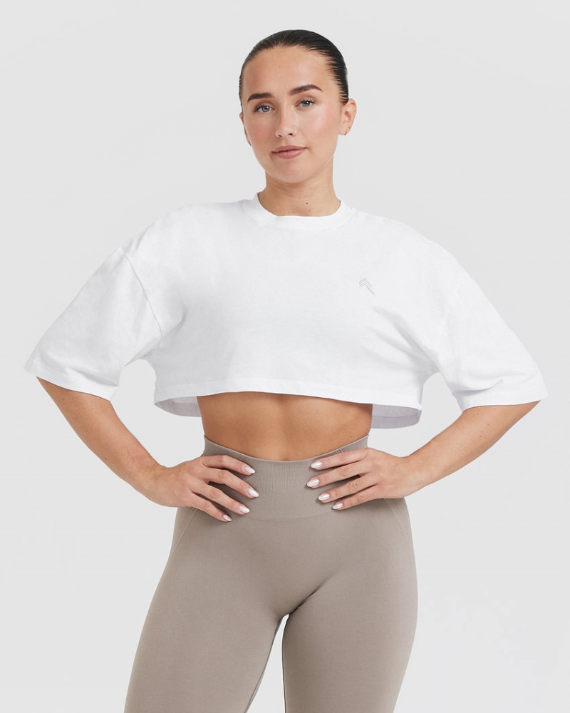 Oner Active Klassiska Relaxed Crop Lätta T-shirt Vita | RHQL-60748