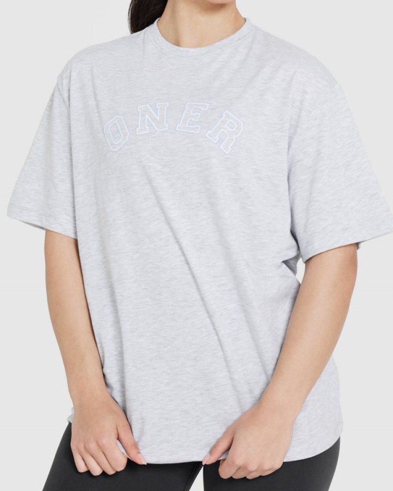 Oner Active Klassiska Varsity Oversized Lätta T-shirt Ljusgrå | TIJY-30245