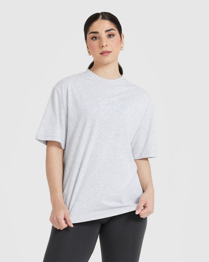 Oner Active Klassiska Varsity Oversized Lätta T-shirt Ljusgrå | TIJY-30245