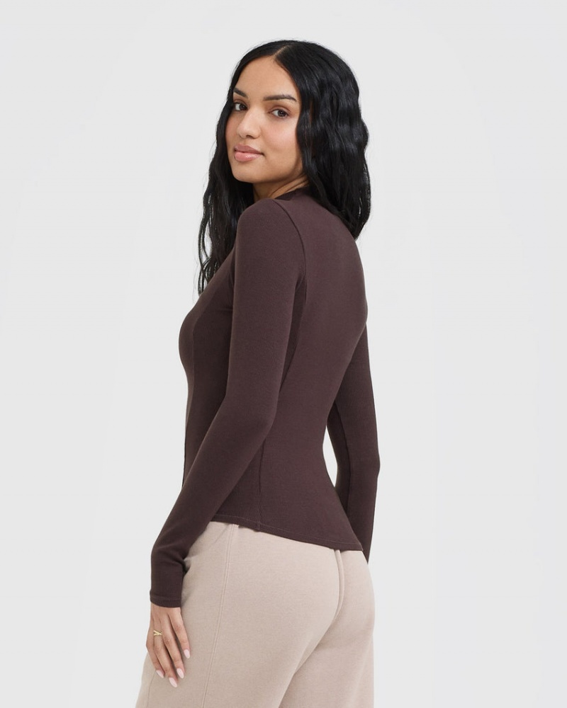 Oner Active Mellow Rib Mock Neck Long Sleeve T-shirt Lila Bruna | YOZL-32950