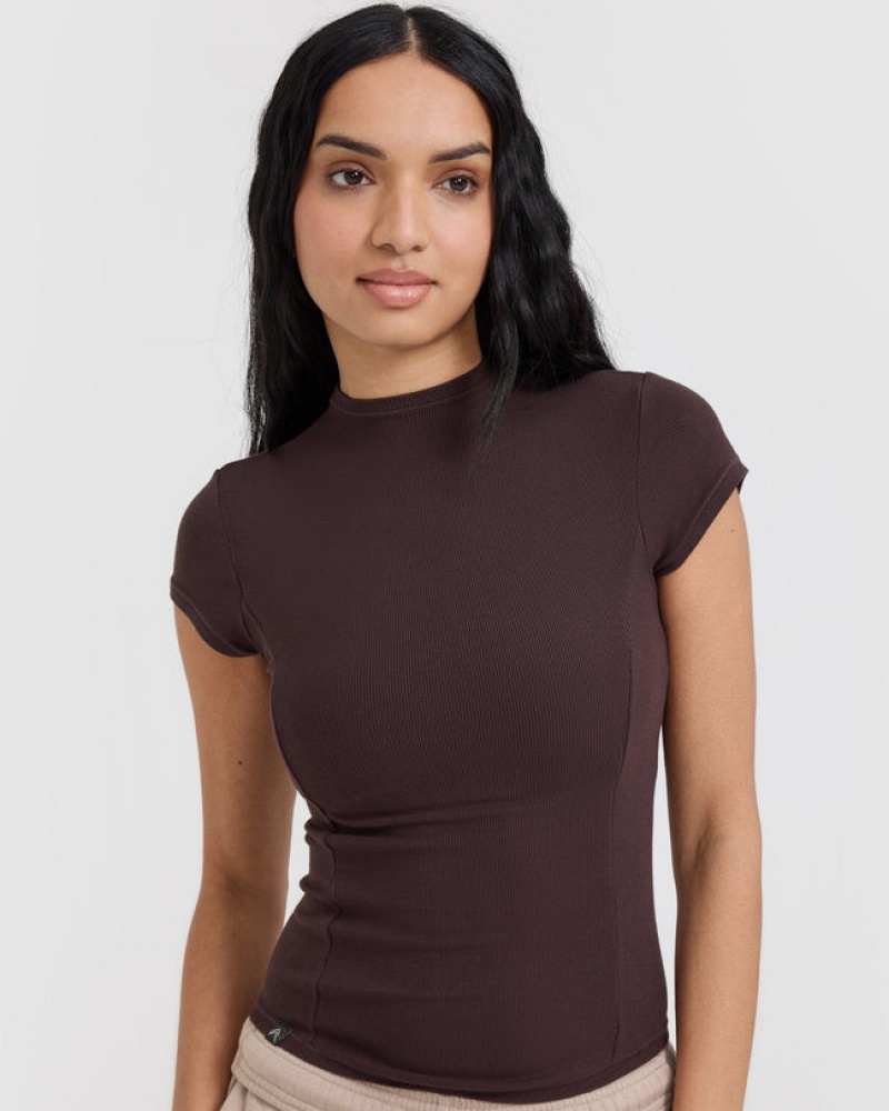 Oner Active Mellow Rib Mock Neck T-shirt Lila Bruna | EZLV-70182