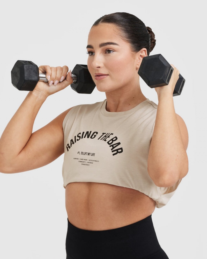 Oner Active Raising The Bar Tryck Muscle Crop T-shirt Bruna | JGXY-24839