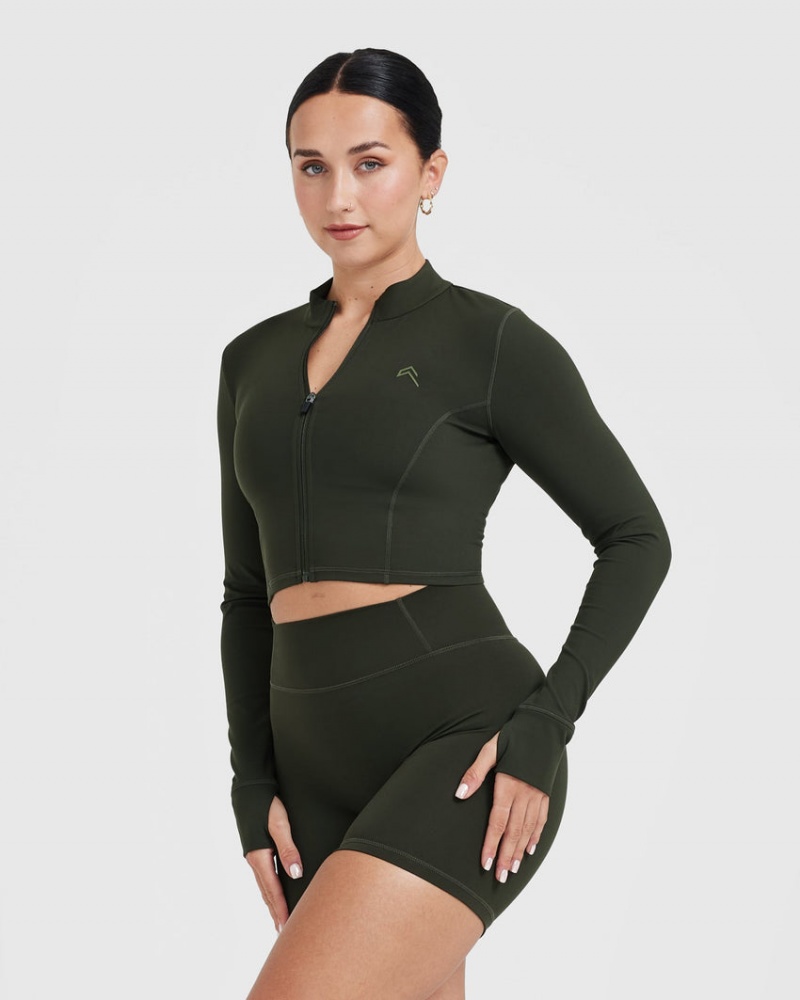 Oner Active Timeless Crop Jackor Khaki | OXLK-23168