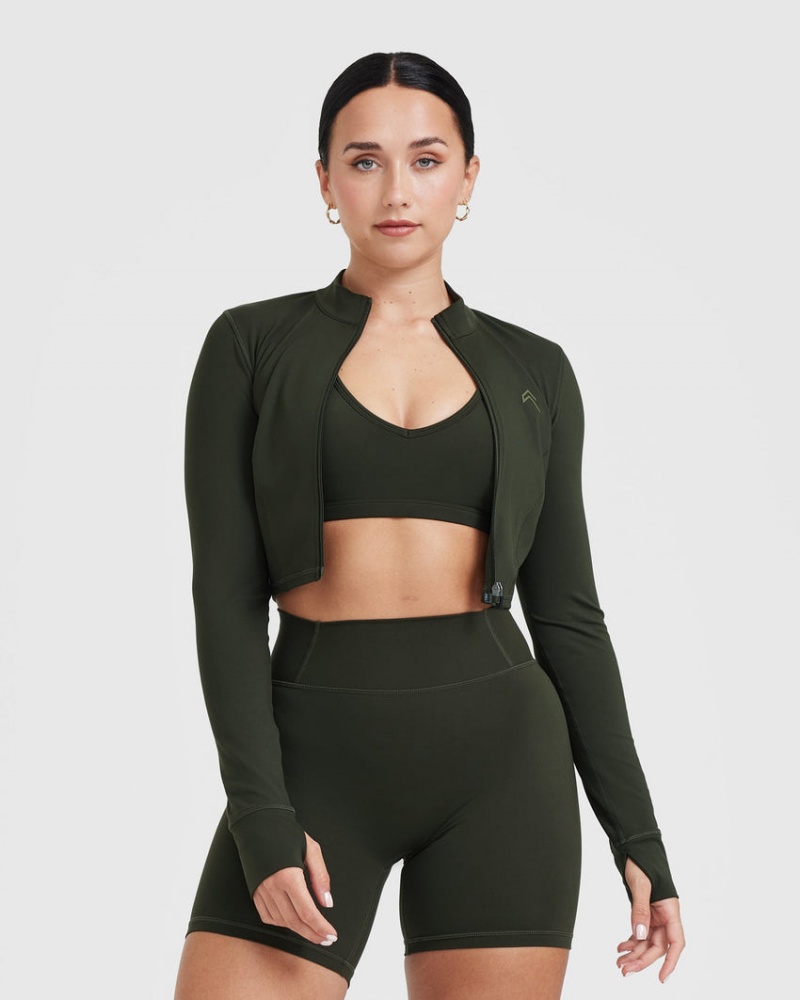 Oner Active Timeless Crop Jackor Khaki | OXLK-23168