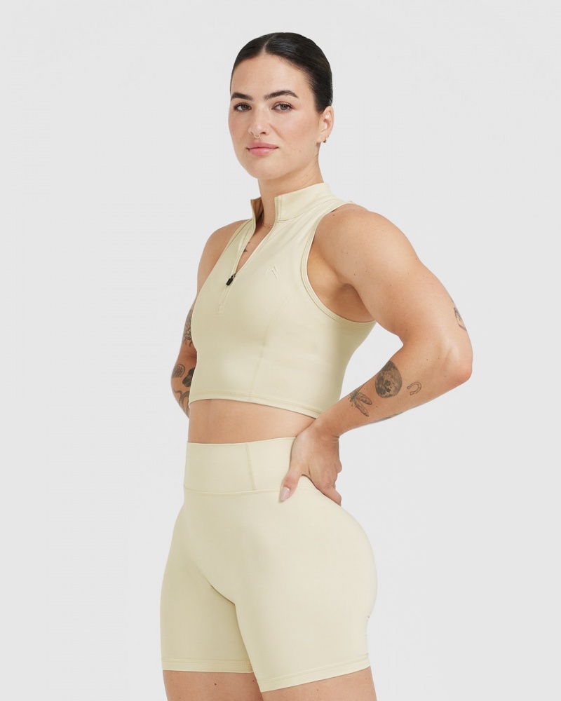 Oner Active Timeless Half Zip Crop Tank T-shirt Ljusgula | JSEC-82490