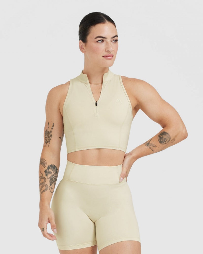 Oner Active Timeless Half Zip Crop Tank T-shirt Ljusgula | JSEC-82490