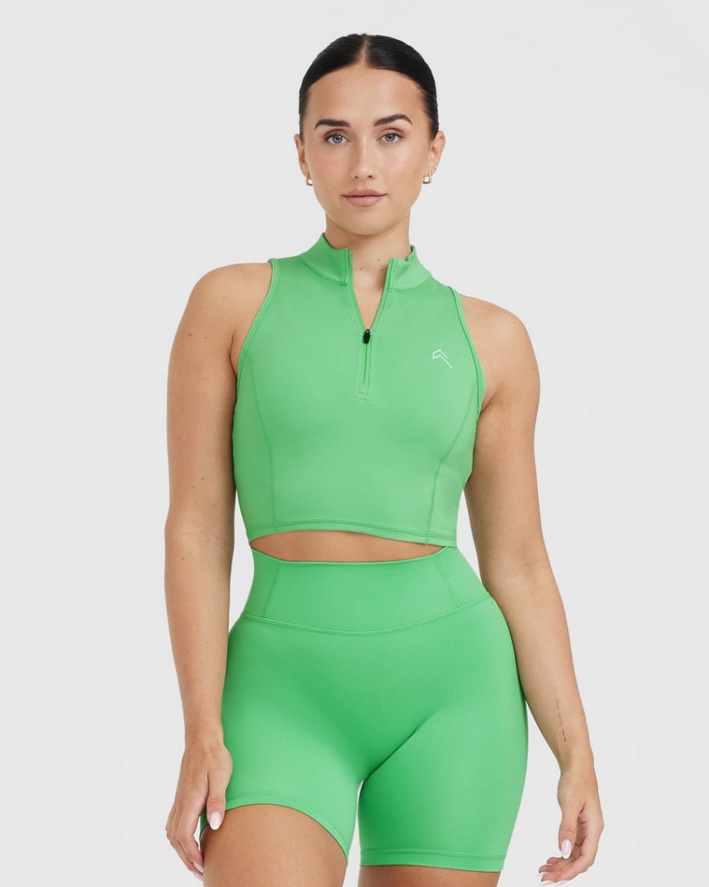 Oner Active Timeless Half Zip Crop Tank T-shirt Gröna | VRLF-40925