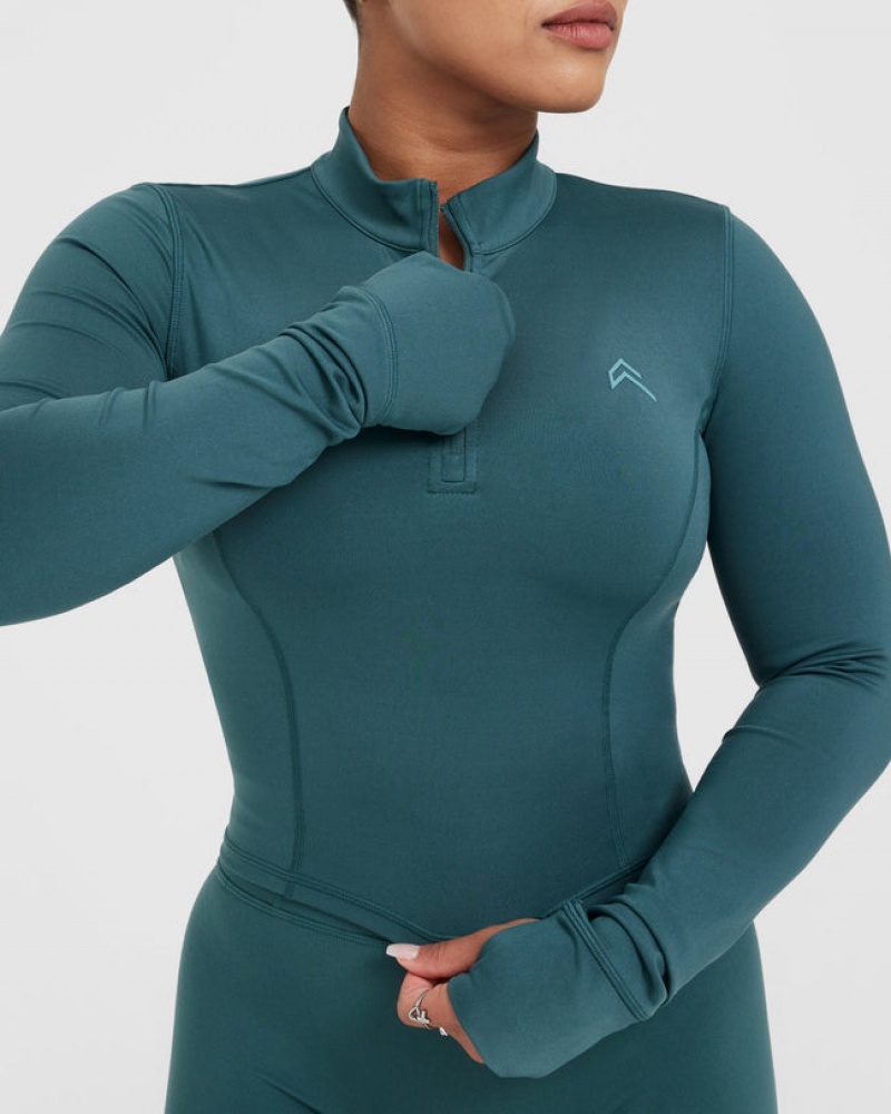 Oner Active Timeless Half Zip Mid Long Sleeve T-shirt Blå Turkos | PFNW-43068